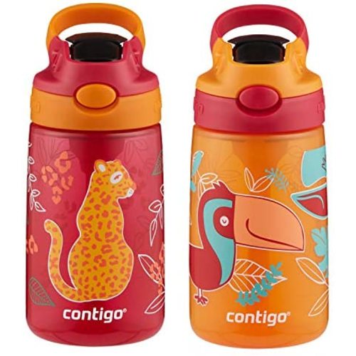 Contigo AUTOSPOUT Kids Water Bottle 2-Pack, 14 Ounce, Cheetah & Toucans