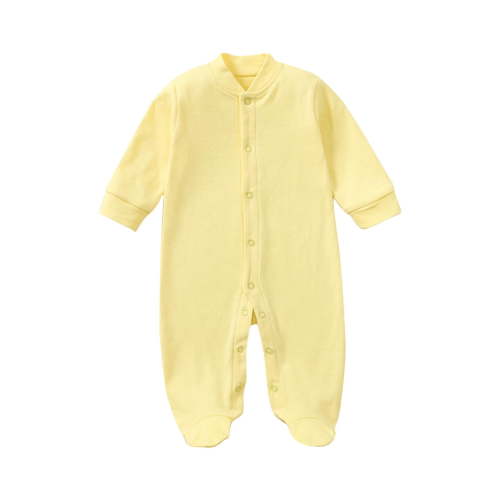 Lenpel Newborn Baby Footed Jumpsuits Unisex Cotton Long Sleeve Mock Neck Button down Footie Rompers Sleep Play Onesie Outfits(Yellow,0-3 Months)