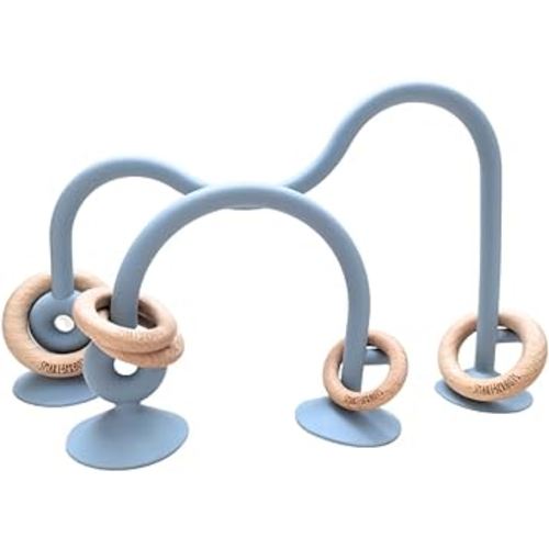 Montessori Silicone Baby Teething Toy with Suction Cups for Infant Toddler Ages 6M+, BPA Free (Dusty Blue)
