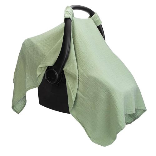 Comfy Cubs Baby Car Seat Cover - Lightweight Canopy for Sun, Bug, and Comfort Protection - Large Size Infant Seat Cover, Sage