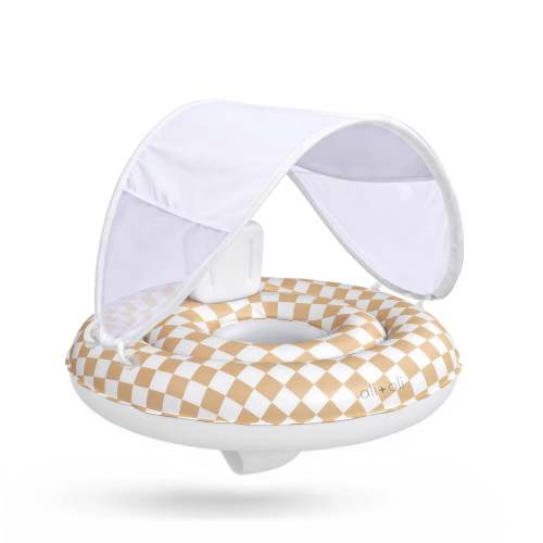 Ali+Oli Baby Swim Seat with Sun Canopy - Tan Checkers