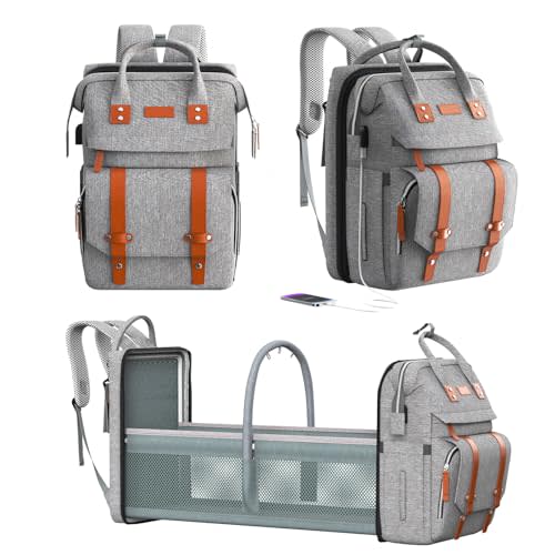 Diaper Bag Backpack with Changing Station, Large Diaper Bag, Multifunctional Diaper Bag, Baby Bag, Gray
