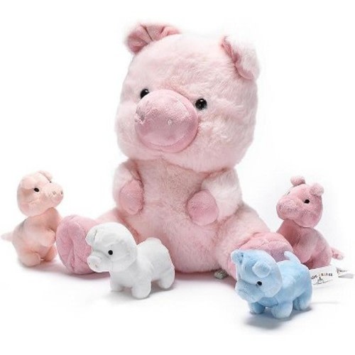 Snug A Babies Pig Stuffed Animal with 4 Baby plushie Piggies, Pink