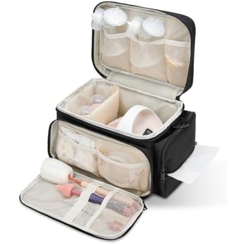 Breast Pump Bag Fit for Spectra S1 and S2, Pumping Bag with Waterproof Mat for Pump Accessories, Portable Pump Carrying Case for Work, Travel and Family Use, Black