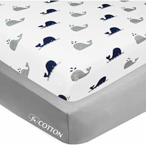 Amazon.com: American Baby Company 2 Pack Fitted Crib Sheets 52x28", Navy Whale and Gray | 100% Natural Cotton Crib and Toddler Bed Sheets, Soft, Breathable & Hypoallergenic, Gentle on Skin, Neutral for Boys & Girls