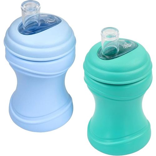Re-Play Transition Sippy Cups for 1 Year-Old - Medical Grade Silicone Soft Spout & Travel Lid, Easy to Hold Hourglass Shape, Made in USA - 8 Oz. - Set of 2 - Ice Blue/Sage