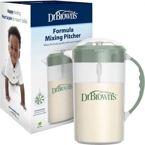 Dr. Brown's Baby Formula Mixing Pitcher with Adjustable Stopper, Locking Lid, & No Drip Spout, 36oz, BPA Free, Olive