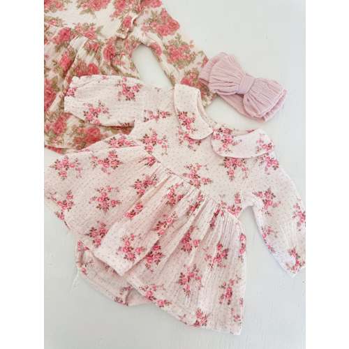 Peter Pan Collar Bubble w/ Skirt, Belle Rosette Dot