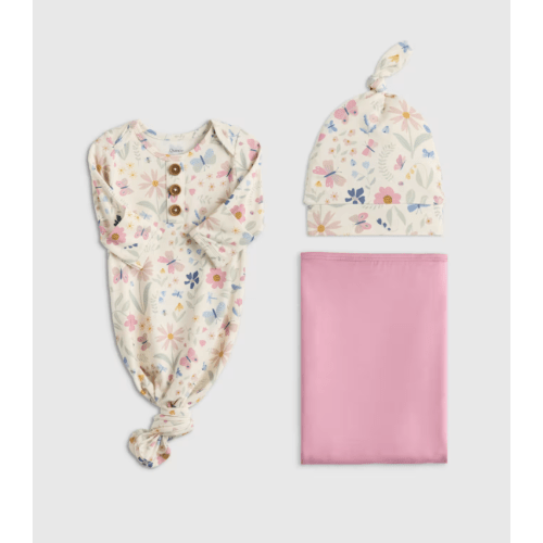 Bamboo Gown, Hat & Swaddle Set in Wildflower Dreams