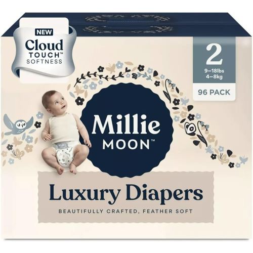 Millie Moon Diapers Sizes 1-6 Luxury Diapers COUCHES DE Luxe (Choose Size) (Size 2-96 Diapers (9lbs-18lbs))