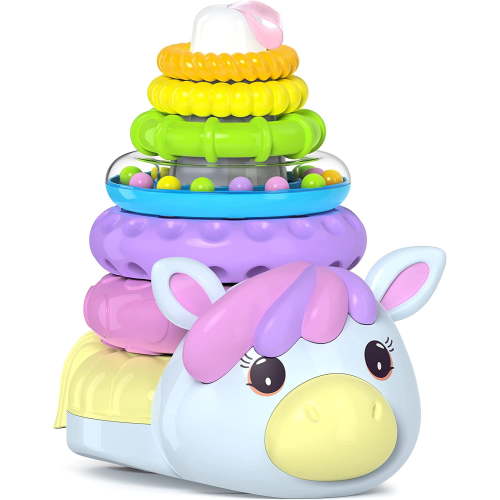 Move2Play, Unicorn Ring Stacking Toy, Gift for 1 Year Old Girls & Boys, Baby Toys, 6 to 12 Months, Ages 0-6+, 9, 10, 18+ Months