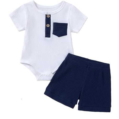 Baby Boy Outfits 2 Piece Short Sleeve Romper Top and Shorts Set Baby Boy Summer Clothes 0-18M