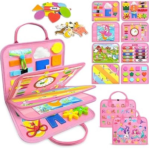 Gojmzo Busy Board Montessori Toys for Toddler Girl Birthday Gifts, Busy Book Sensory Toys for Toddlers, Learning Educational Toddler Travel Activities