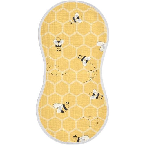 Cute Bee On Honey Yellow Honeycomb Muslin Burp Cloths for Baby 1 Pack 100% Cotton Baby Washcloths Bibs for Boy Girl
