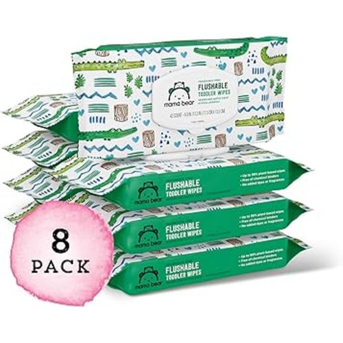 Amazon Brand - Mama Bear Toddler Toilet Wipes, Fragrance Free, Plant-Based Hypoallergenic, 336 Count, 8 Packs of 42