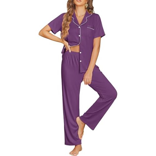 Ekouaer Womens Pajama Sets Button Down Lounge Sets 2 Piece Short Sleeve Pjs | Soft Comfy Loungewear,Sleepwear,Gift for Bridal Party,Wedding,Honeymoon,Postpartum,Summer