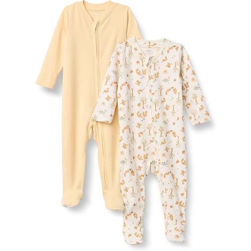 Amazon Essentials x Sofia Grainge Unisex Babies' Cotton Footed Sleep and Play Bodysuit, Pack of 2