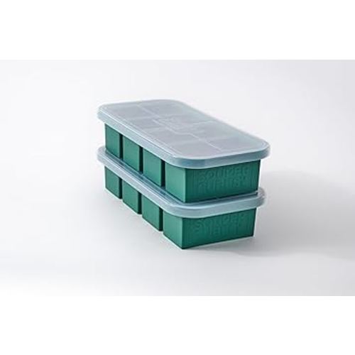 Souper Cubes 1 Cup Silicone Freezer Tray with Lids, Perfect for Storing Broth, Leftovers, Rice, Sauce and More, Silicone Soup Freezer Molds for Meal Prepping - Kale - 2-Pack