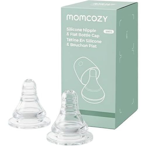 Momcozy Soft Baby Nipple Premium Natural Flow Silicone for Narrow-Neck Bottles, BPA-Free, Perfectly Compatible with Momcozy Breast Milk Cooler (Pack of 2) (Small)