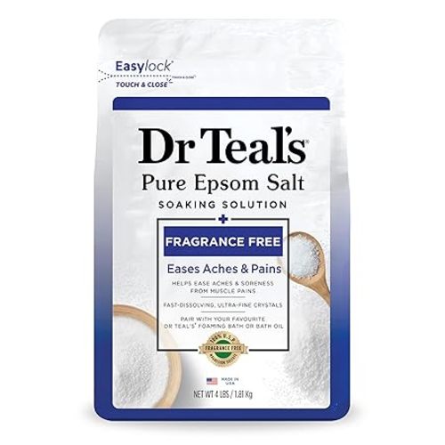 Dr Teal's Pure Epsom Magnesium Salt Soak, Fragrance-Free, 4 lbs