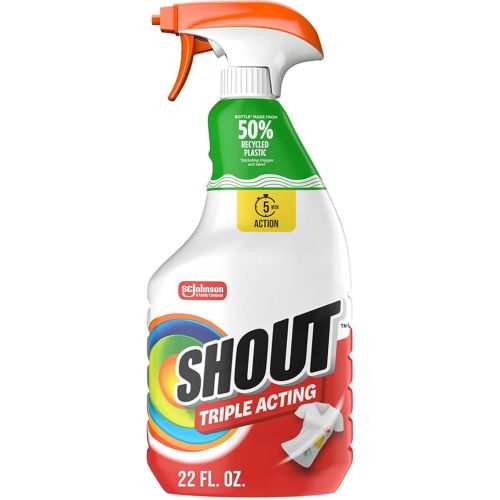 Shout Active Enzyme Laundry Stain Remover Spray, Triple-Acting Formula Clings, Penetrates, and Lifts 100+ Types of Everyday Stains - Prewash Spray 22oz
