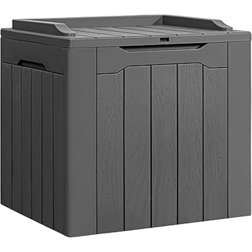 Flamaker Deck Box 31 Gallon Waterproof Resin Small Deck Box with Lid, Indoor Outdoor Package Delivery Box, Organization and Storage for Patio Furniture, Garden Tools, Outdoor Cushions (Grey)