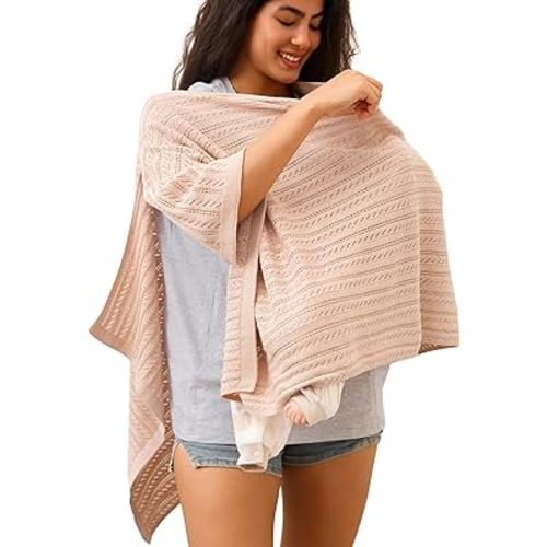 Nursing Cover for Breastfeeding Knit Multi-Use Feeding Shawl Lightweight 360°Full Coverage Nursing Poncho Postpartum Essentials Wheat