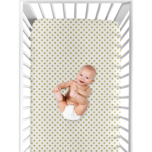 Sweet Jojo Designs Gold and White Polka Dot Watercolor Floral Collection Fitted Crib Sheet
