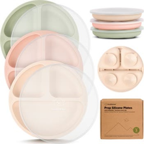 3-Pack Prep Silicone Suction Plates with Lids