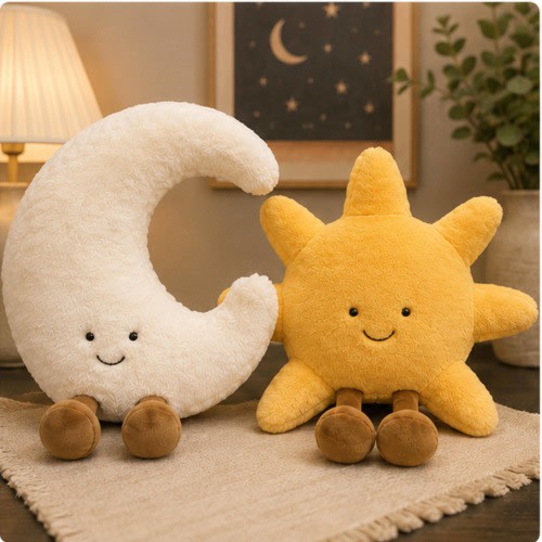Sun Plush Pillow Moon Plush Pillow, Celestial Stuffed Animal, Cute Nursery Decor Cushion, Kawaii Bedroom Plush, Soft Gift Toy
