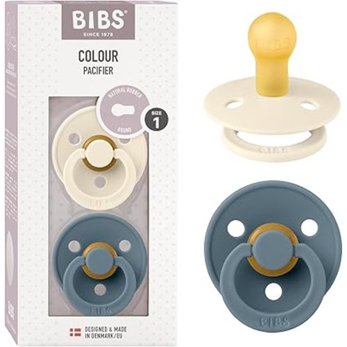 Bibs Colour Pacifier 2-Pack | BPA Free Soother, Round Nipple. Natural Rubber Latex,