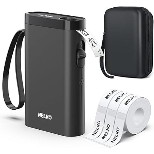 Nelko Label Maker Machine, P21 Label Printer with 3 Tapes & Case, Black