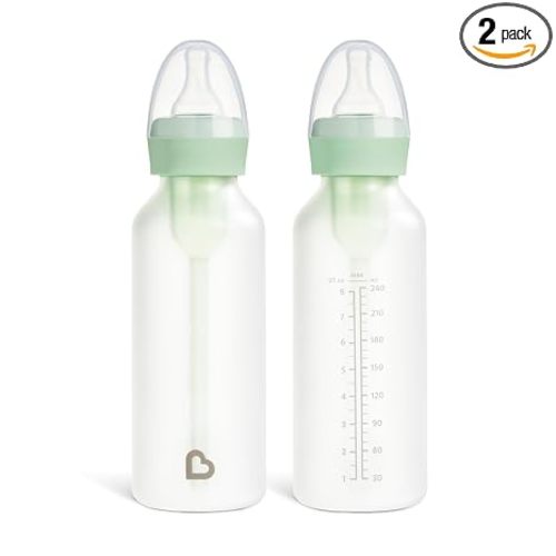 Munchkin Bond Silicone Coated Glass Baby Bottles - Anti-Colic Feeding System with Natural Feel Nipples, 8 Ounce, 2 Pack, Green