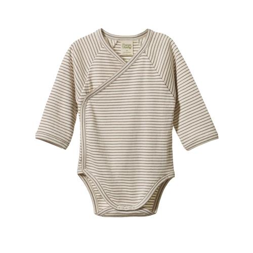 Long Sleeve Kimono Bodysuit - Mushroom Pinstripe