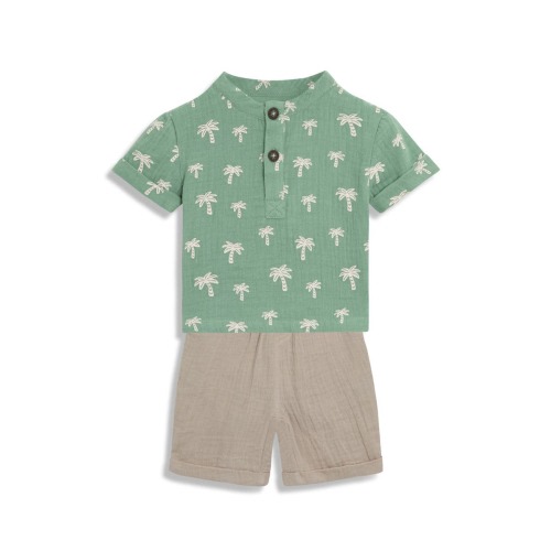 Palm Tree Cotton Gauze Henley & Shorts Set, 6-12M