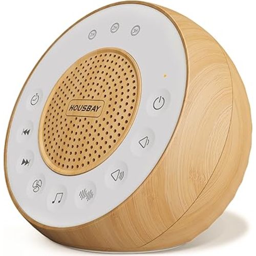 Housbay White Noise Sound Machine for Sleeping, 31 Soothing Sounds, Small Sleep Machine for Adults, Wood Grain Design for Bedroom & Noise Canceling