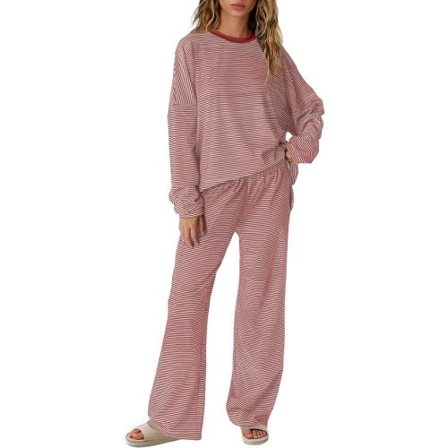 Yanekop Womens Striped Lounge Set Oversized Comfy Pajama Sets