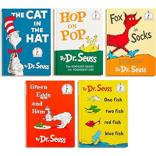 Dr. Seuss's Beginner Book Boxed Set Collection: The Cat in the Hat; One Fish Two Fish Red Fish Blue Fish; Green Eggs and Ham; Hop on Pop; Fox in Socks Hardcover – Box set, September 22, 2009