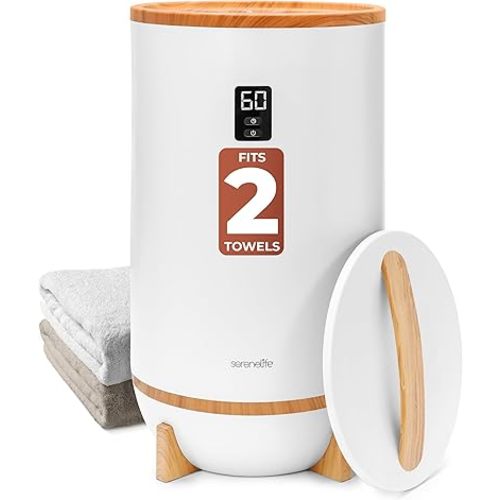 SereneLife Single Touch Towel and Blanket Warmer with Fragrant Disc Holder and LED Ring Gray, Perfect Size for Two Large Bath Towels, Automatically Shut off Feature, Built-in Timer for 15-60 minutes