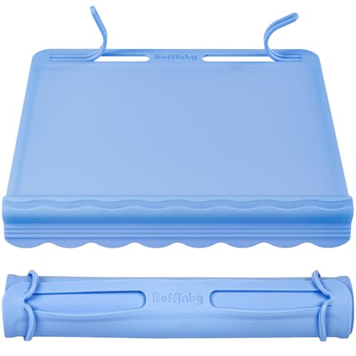 Silicone Placemats for Baby & Kid, Eating Mat with Teething Edge Bumper, Rollable Travel Baby Mat with Built-in Rope, All-in-One Travel Mat for Dining and Activities On-the-Go, BPA Free, 12"x11", Blue