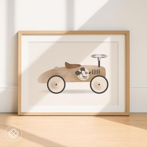 Mickey Mouse Watercolor Artwork for Kids Room, Toy Race Car Printable Art for Little Boys Room, Neutral Nursery Decor, Neutral Boys Bedroom