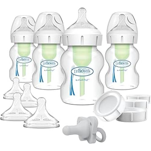Dr. Brown's Anti-Colic Wide-Neck Feeding Set with Slow Flow Nipples, Travel Caps & Silicone Pacifier