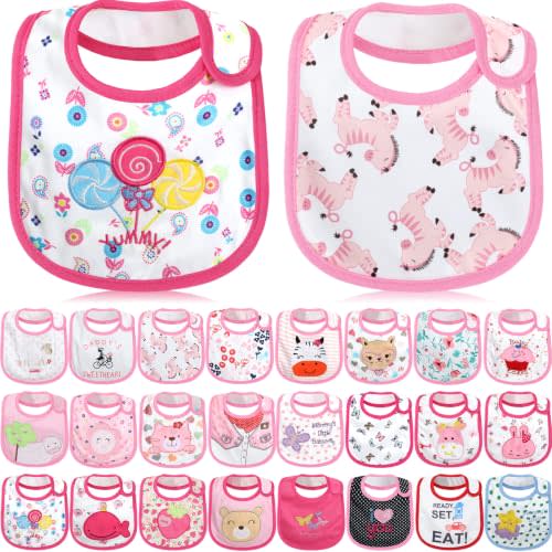 HooLing 24 Pcs Waterproof Baby Bibs, Soft Cotton Toddler Drool Bibs for Girls & Boys Feeding, Kindergarten Welfare