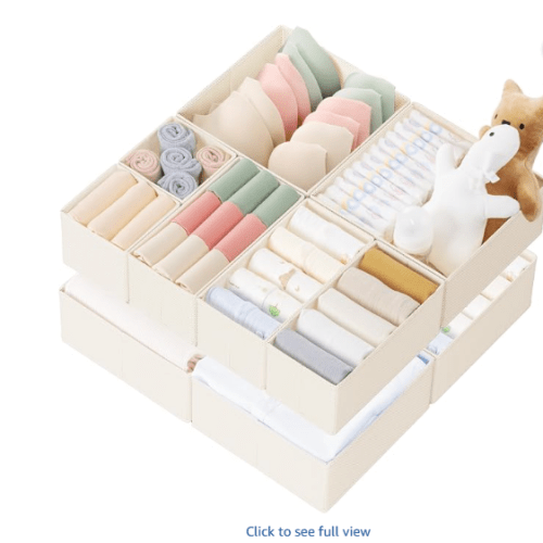 Criusia Drawer Organizer Clothes, 10 Pack Dresser Organizer for Baby Clothes, Underwear, Sock- Foldable Closet Organization and Storage Dividers Bins for Nursery, Bedroom (Beige)