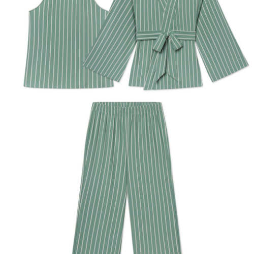 LAKE | Women | DreamModal® Pajamas | Boxwood Vertical Stripe Kimono Pants Bundle