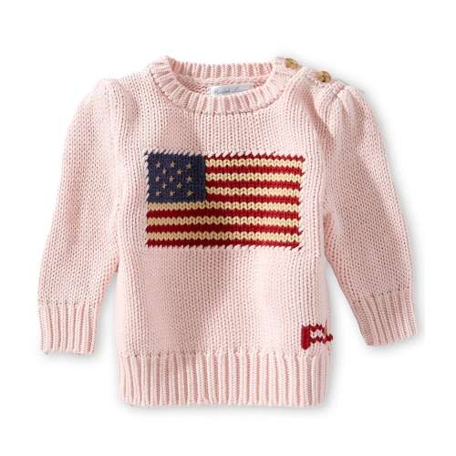 Ralph Lauren Baby Girls Puffed Sleeve Intarsia-Knit American Flag Sweater