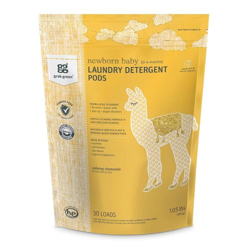 Grab Green Newborn Baby Laundry Detergent Pods, 30 Loads, Chamomile, Mineral Based, Non-Toxic, Stain Remover