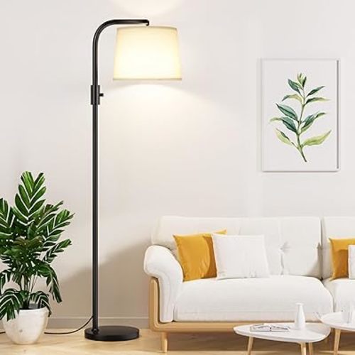 Ambimall Fully Dimmable Floor Lamp - Floor Lamps 9W LED Light Bulbs, Standing Lamps for Living Room with Adjust Head, Modern Standing Light Rotary Switch, Tall Lamp for Bedroom (Black and White)