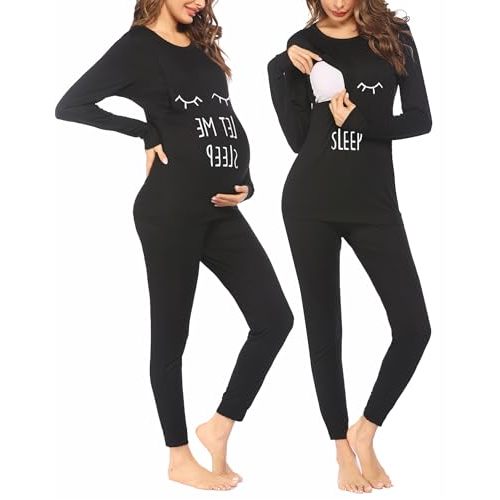 Ekouaer Nursing Pajama Set Long Sleeve Maternity Clothes Labor Pregnancy Pjs Breastfeeding Thermal Underwear Sleepwear