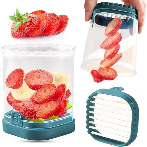 Fruit Slicer Cup | Strawberry Slicer | Banana Slicer | Grape Cutter | Egg Slicers | Detachable Fruit Cutter Slicer with Push Plate | Creative Strawberry Slicer Kitchen Gadget (Black)